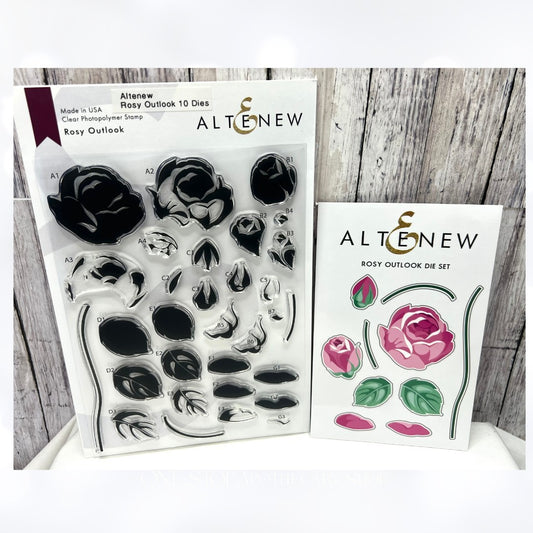 Altenew ROSY OUTLOOK Flowers Floral Roses 6x8 Rubber Stamps Dies