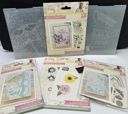 Crafters Companion GARDEN PARTY Tea Umbrella Rubber Stamps Dies Folders Lot