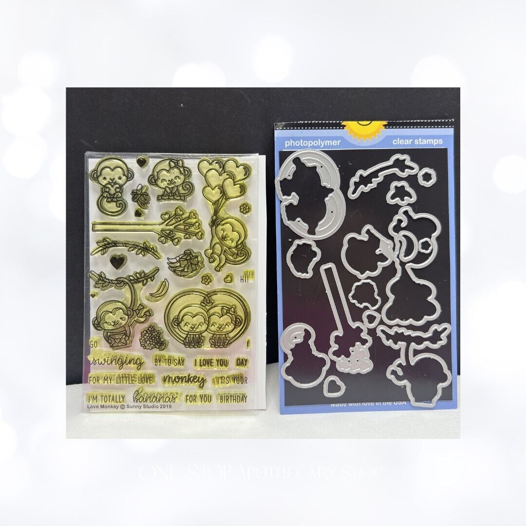 Sunny Studio LOVE MONKEY Anniversary Zoo Animals Rubber Stamps Dies