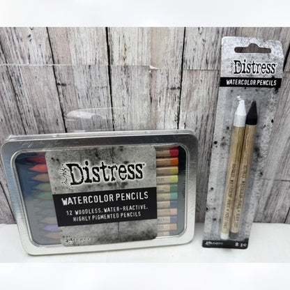 Tim Holtz Distress WATERCOLOR PENCILS Picket Fence Black & Set 4