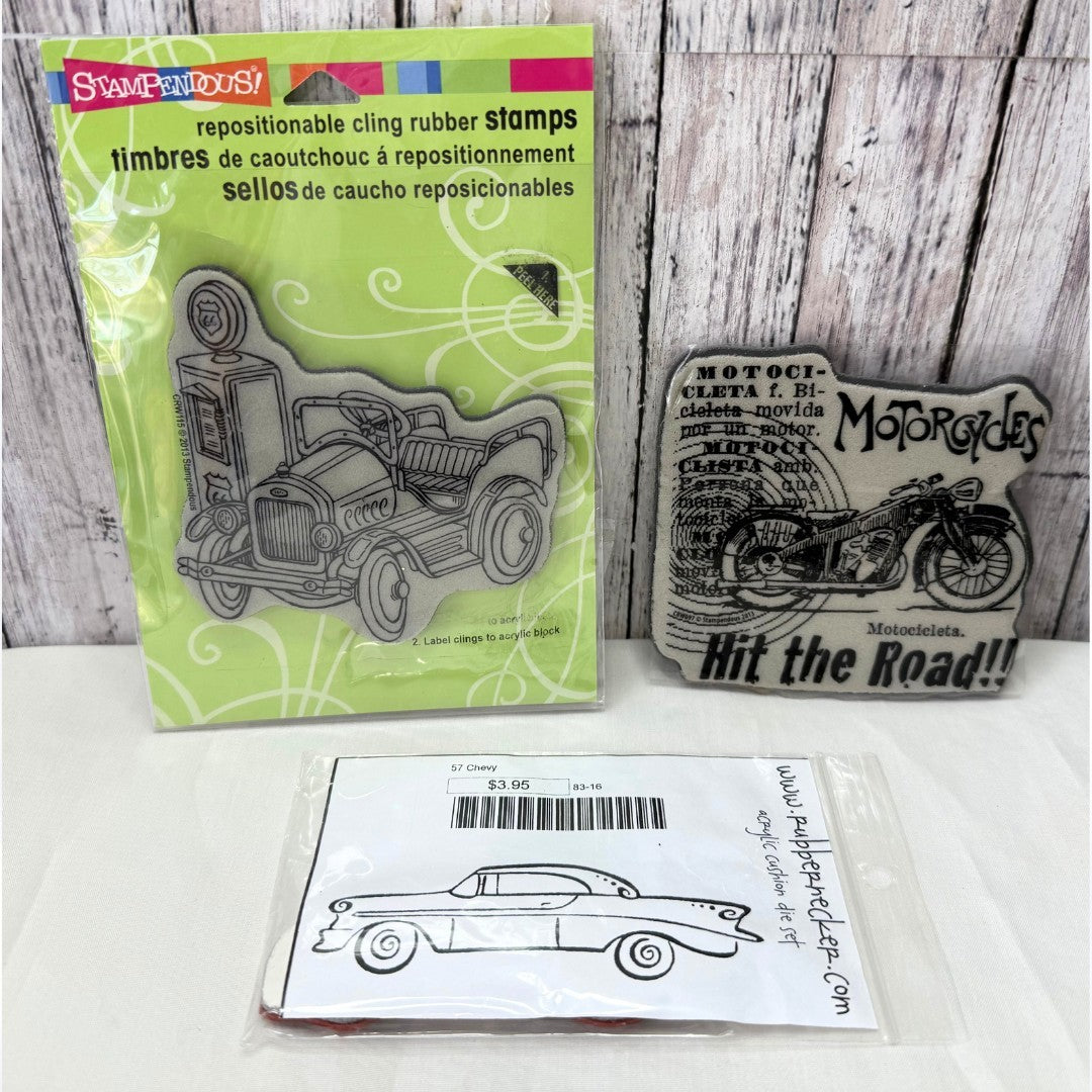 Stampendous MOTORCYCLE Vintage Car Fathers Day Rubber Stamps