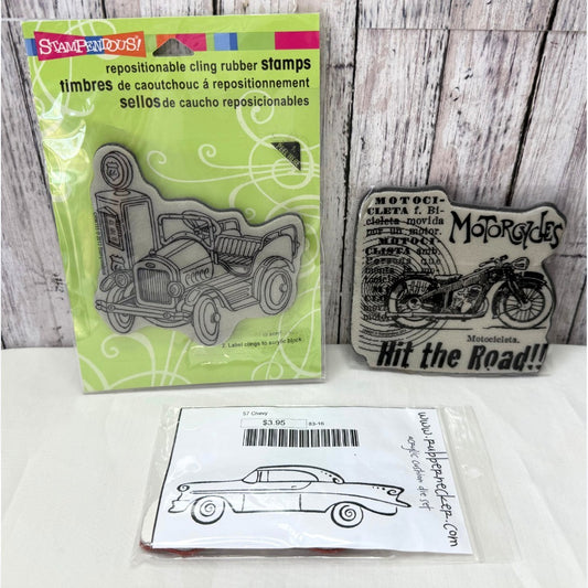 Stampendous MOTORCYCLE Vintage Car Fathers Day Rubber Stamps