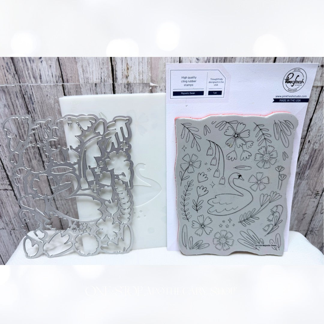 Pinkfresh Studio MAJESTIC SWAN Rubber Stamps Dies Stencils Kit