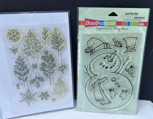 Stampendous JUMBO SNOWMAN Christmas Foliage Snowflakes Rubber Stamps Lot