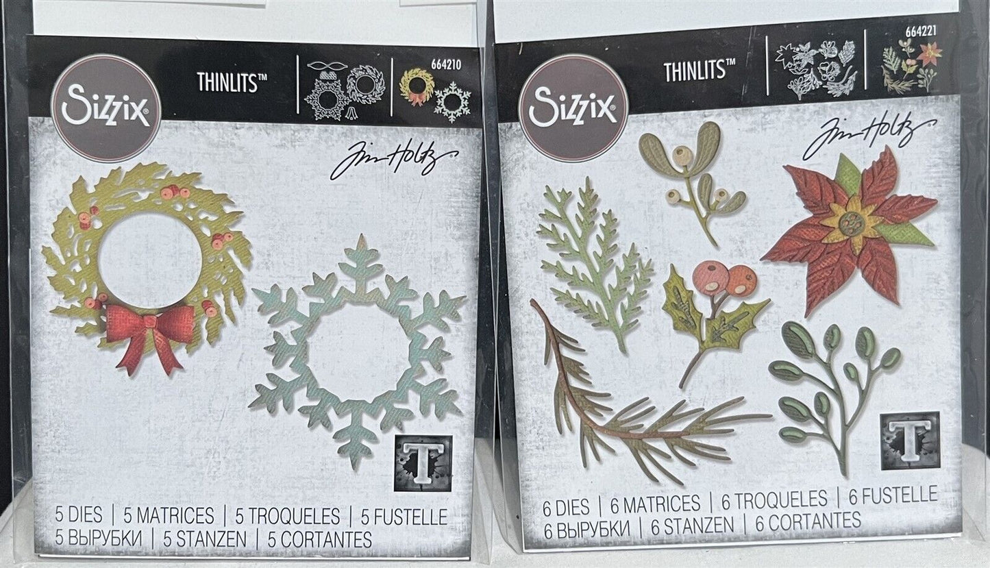 Tim Holtz FUNKY FESTIVE Wreath & Snowflake Christmas Holiday Thinlits Dies Lot