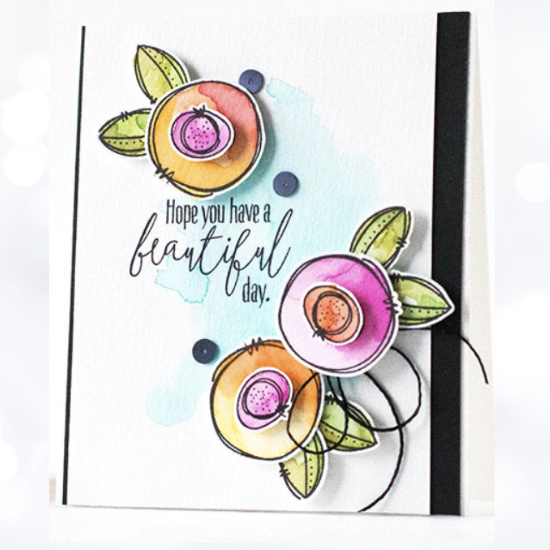 Wplus9 W Plus 9 DOODLEBUDS Flowers Mixed Media Rubber Stamps Dies
