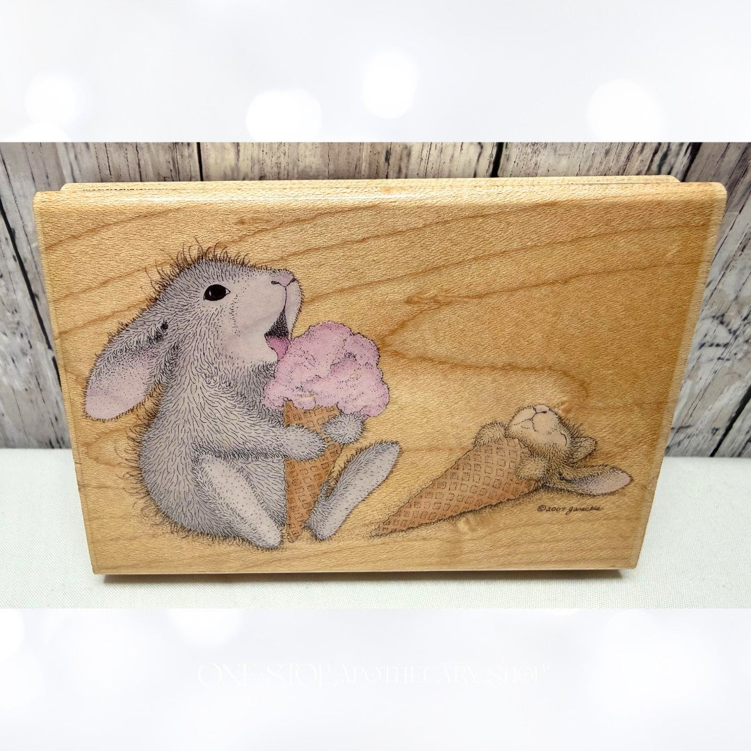 House Mouse YOU SNOOZE YOU LOSE Hoppers Ice Cream Bunny Rabbit Rubber Stamp