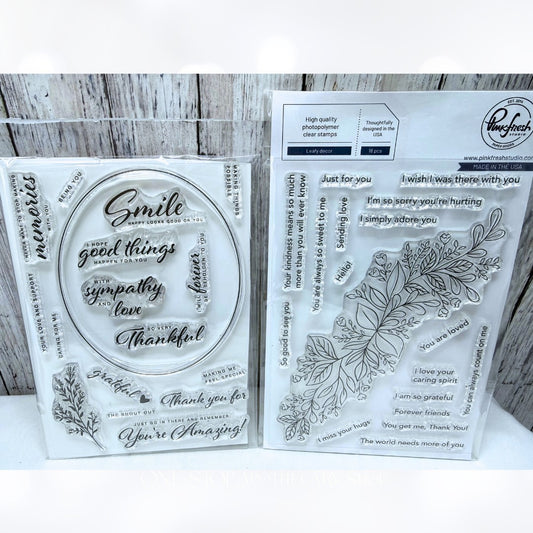 Pinkfresh Studio LEAFY DECOR Oval Foliage Wreath Rubber Stamps