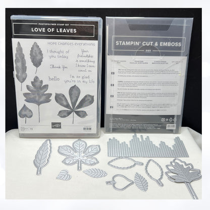 Stampin Up LOVE OF LEAVES Stitched Fall Autumn Leaf Rubber Stamps Dies