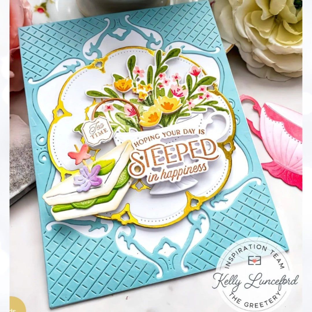 The Greetery SIPS TEA Fancy Finger Foods Party Cups Rubber Stamps Dies Stencil