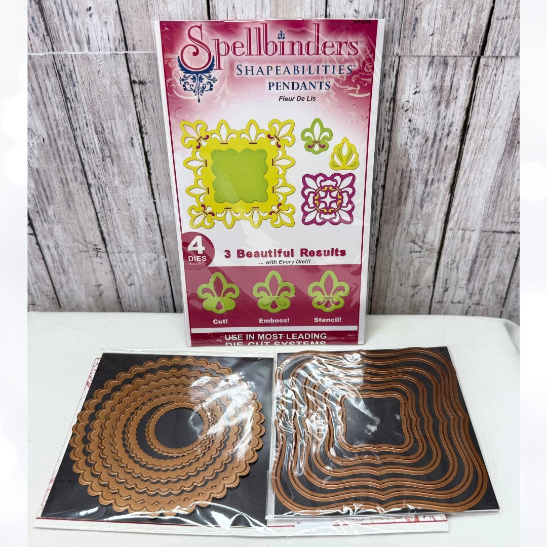 Spellbinders PENDANTS Scallop Circles Squares Nestabilities Dies Lot of 3