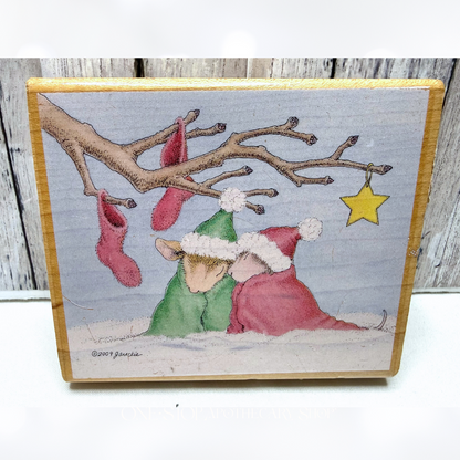 House Mouse CUDDLY & WARM Christmas Mice Rubber Stamp