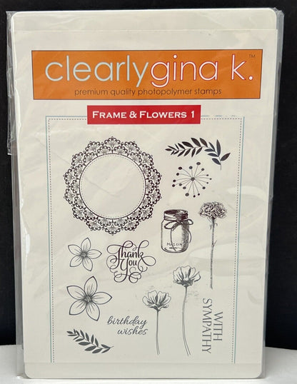 Gina K Designs FRAME & FLOWERS 1 Floral 6x8 Rubber Stamps Set