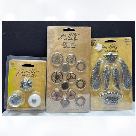 Tim Holtz Idea-ology CURIO KNOBS Adornments Gears Embellishments Lot of 3