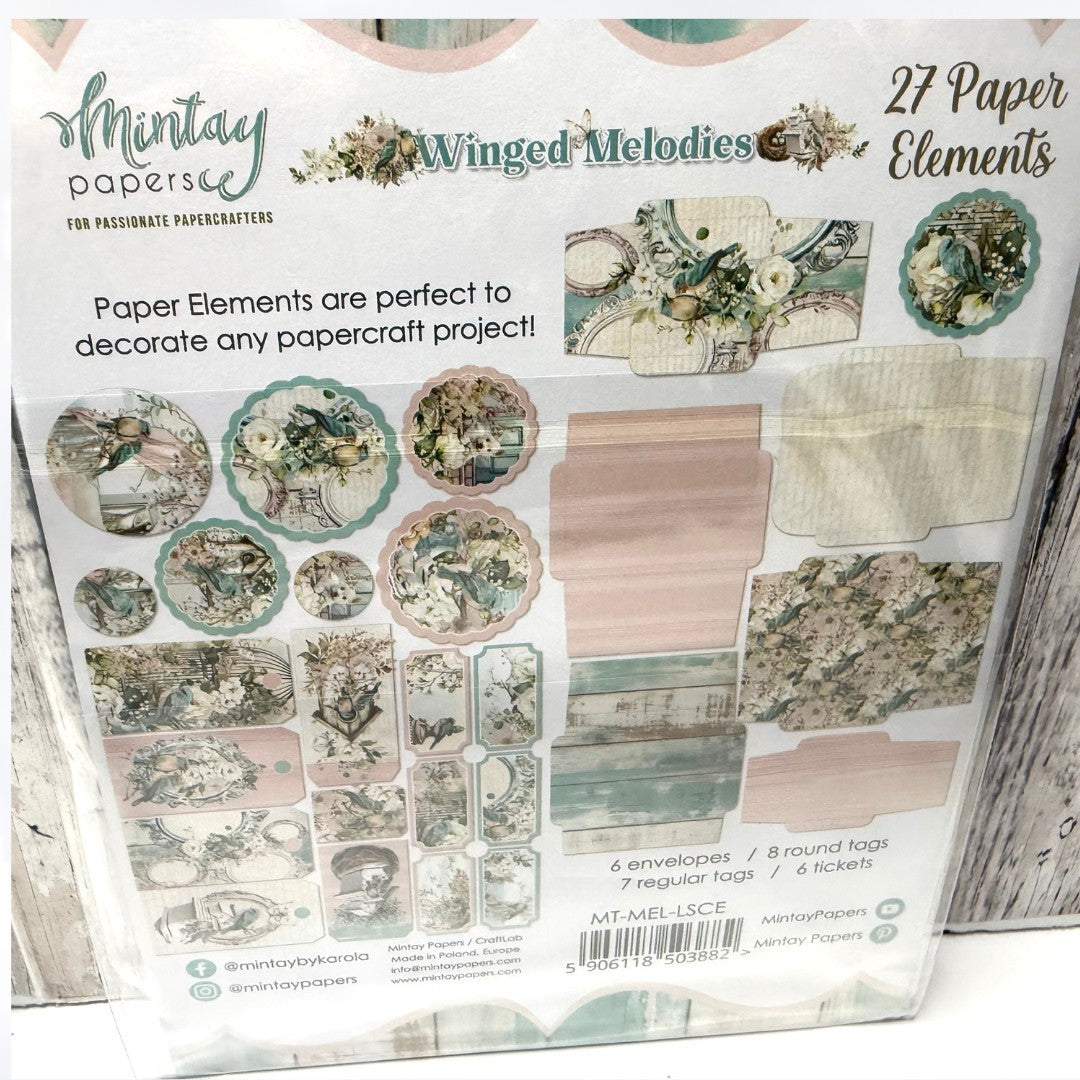 Mintay WINGED MELODIES 12x12 Paper Cardstock Die Cuts Elements Kit