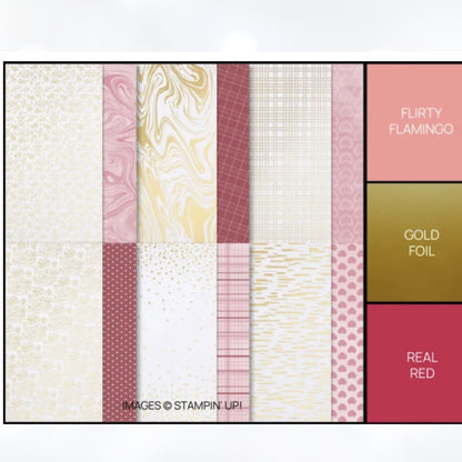 Stampin Up MOST ADORED Foil Valentines Day 12x12 DSP Cardstock Paper 36 Sheets