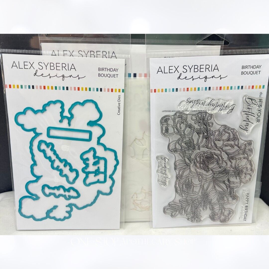 Alex Syberia BIRTHDAY BOUQUET Flowers Floral Rubber Stamps Dies Stencils