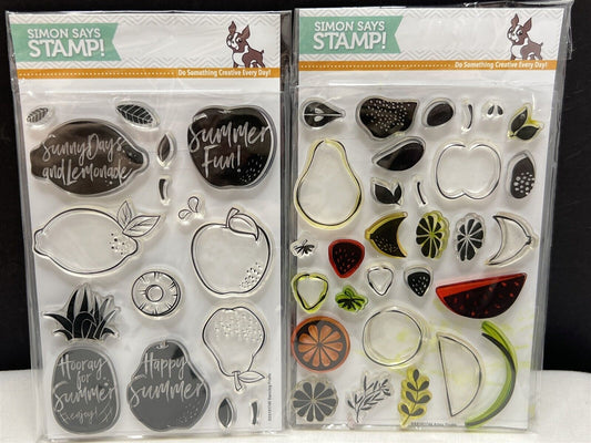 Simon Says Stamp ARTSY FRUITS Dancing Lemon Apple Pear Rubber Stamps Lot of 2