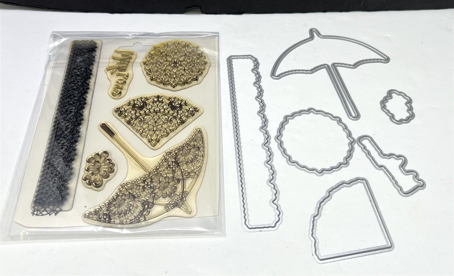 Crafters Companion GARDEN PARTY Tea Umbrella Rubber Stamps Dies Folders Lot