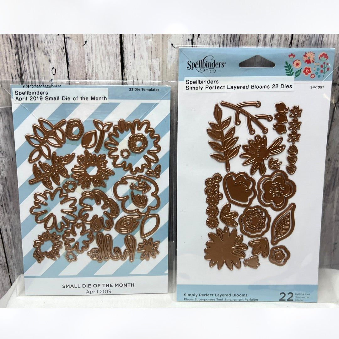 Spellbinders LAYERED BLOOMS Colorful Flowers Small Dies of the Month Set of 2