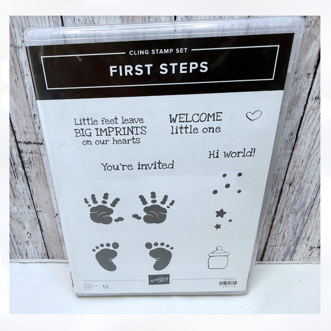 Stampin Up FIRST STEPS Baby Shower Boy Girl Handprints Rubber Stamps