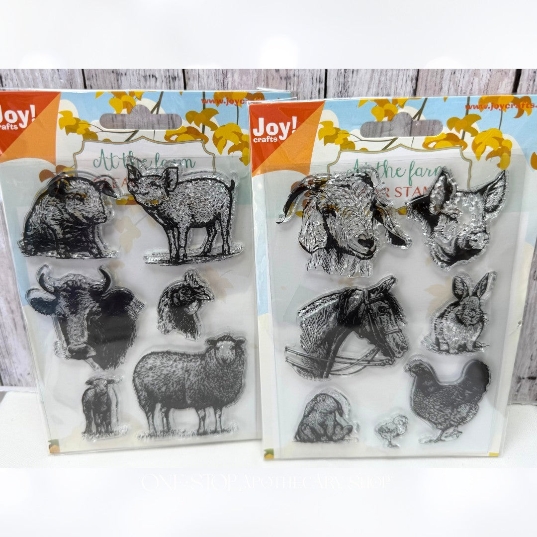 Joy Crafts AT THE FARM Animals Cow Pig Sheep Horse Rubber Stamps