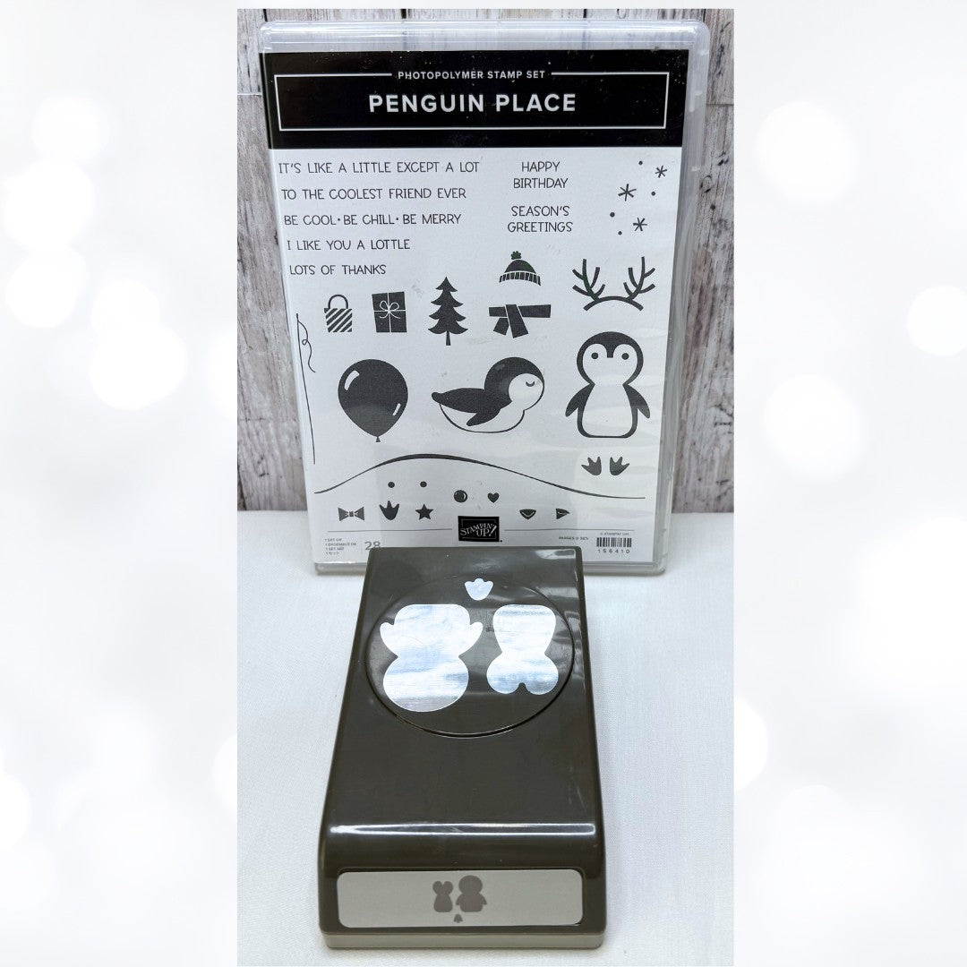 Stampin Up PENGUIN PLACE Christmas Birthday Rubber Stamps Punch AS IS**