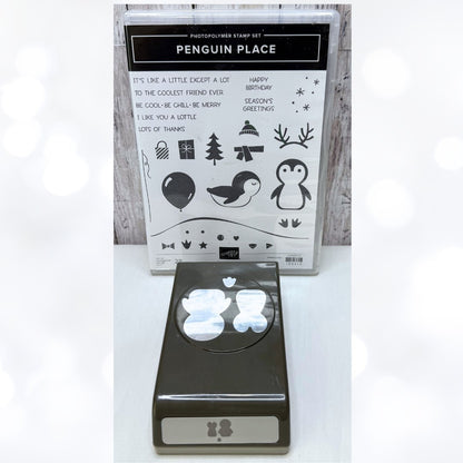 Stampin Up PENGUIN PLACE Christmas Birthday Rubber Stamps Punch AS IS**