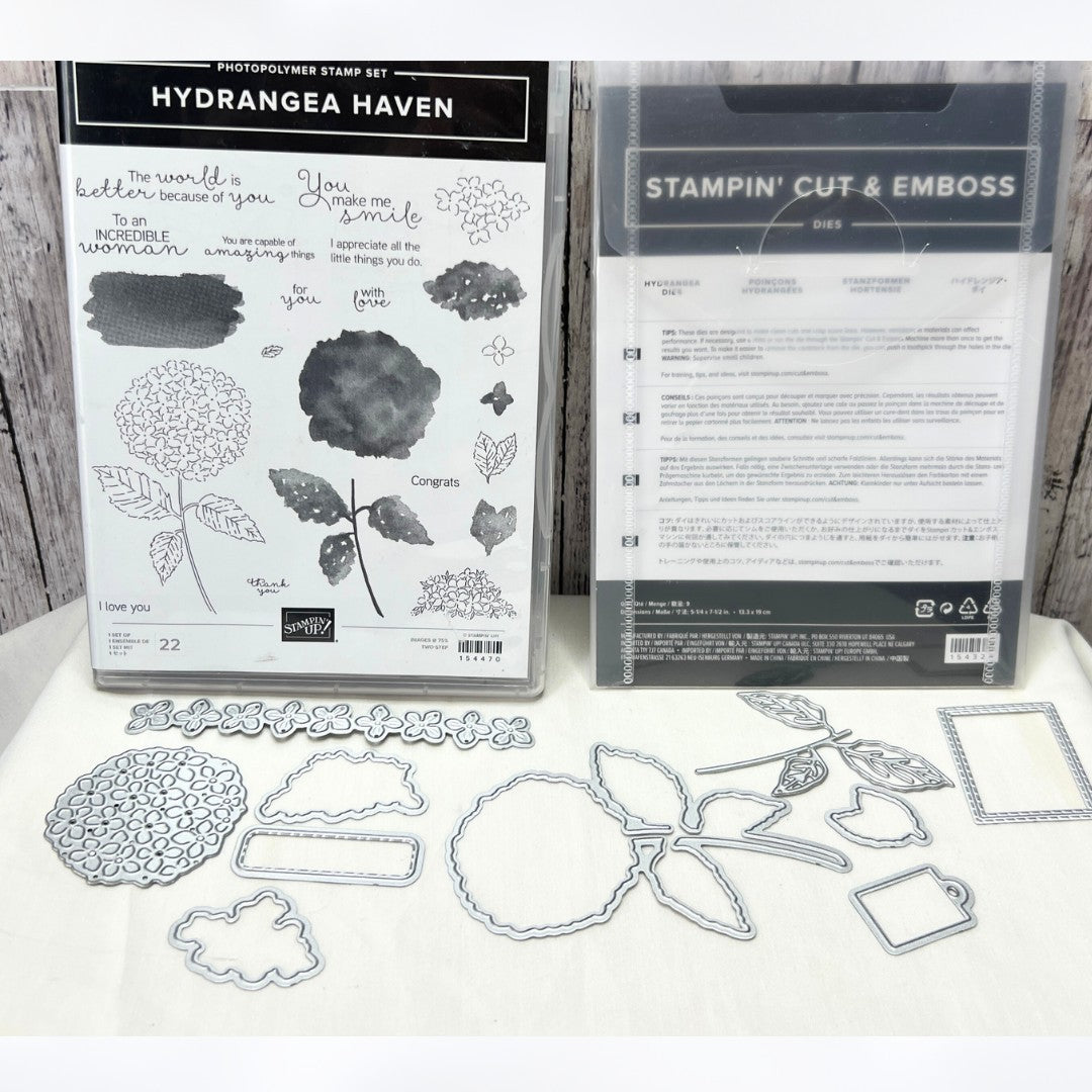 Stampin Up HYDRANGEA HAVEN Flowers Botanical Floral Rubber Stamps Dies