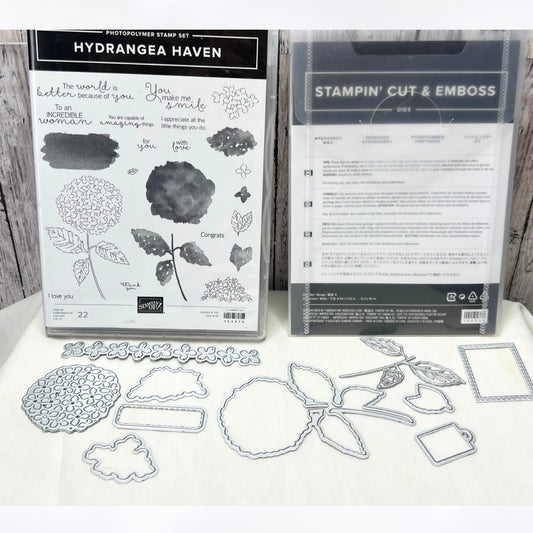 Stampin Up HYDRANGEA HAVEN Flowers Botanical Floral Rubber Stamps Dies