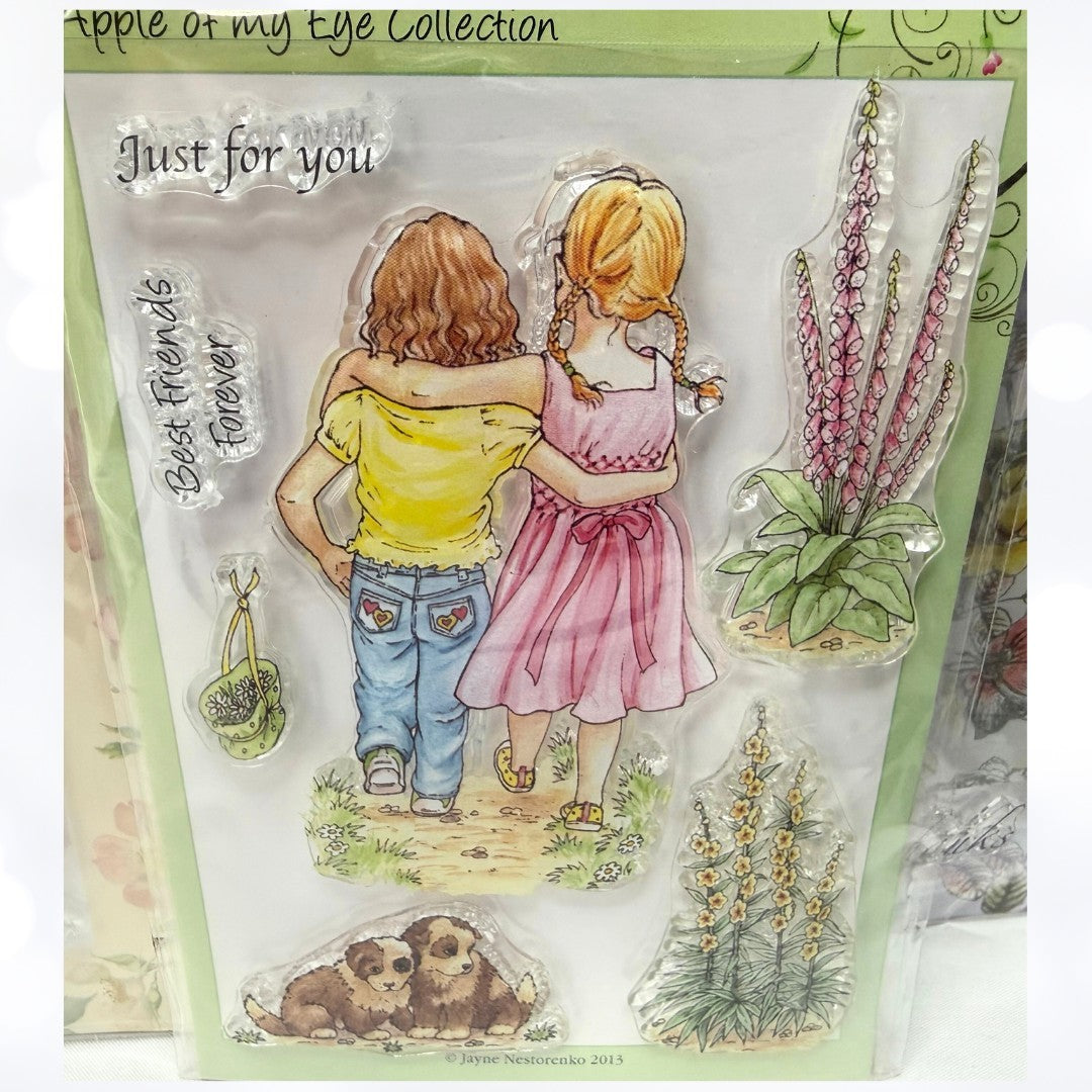 Cardmaking CHILDREN Floral Flowers Background Rubber Stamps Lot of 3