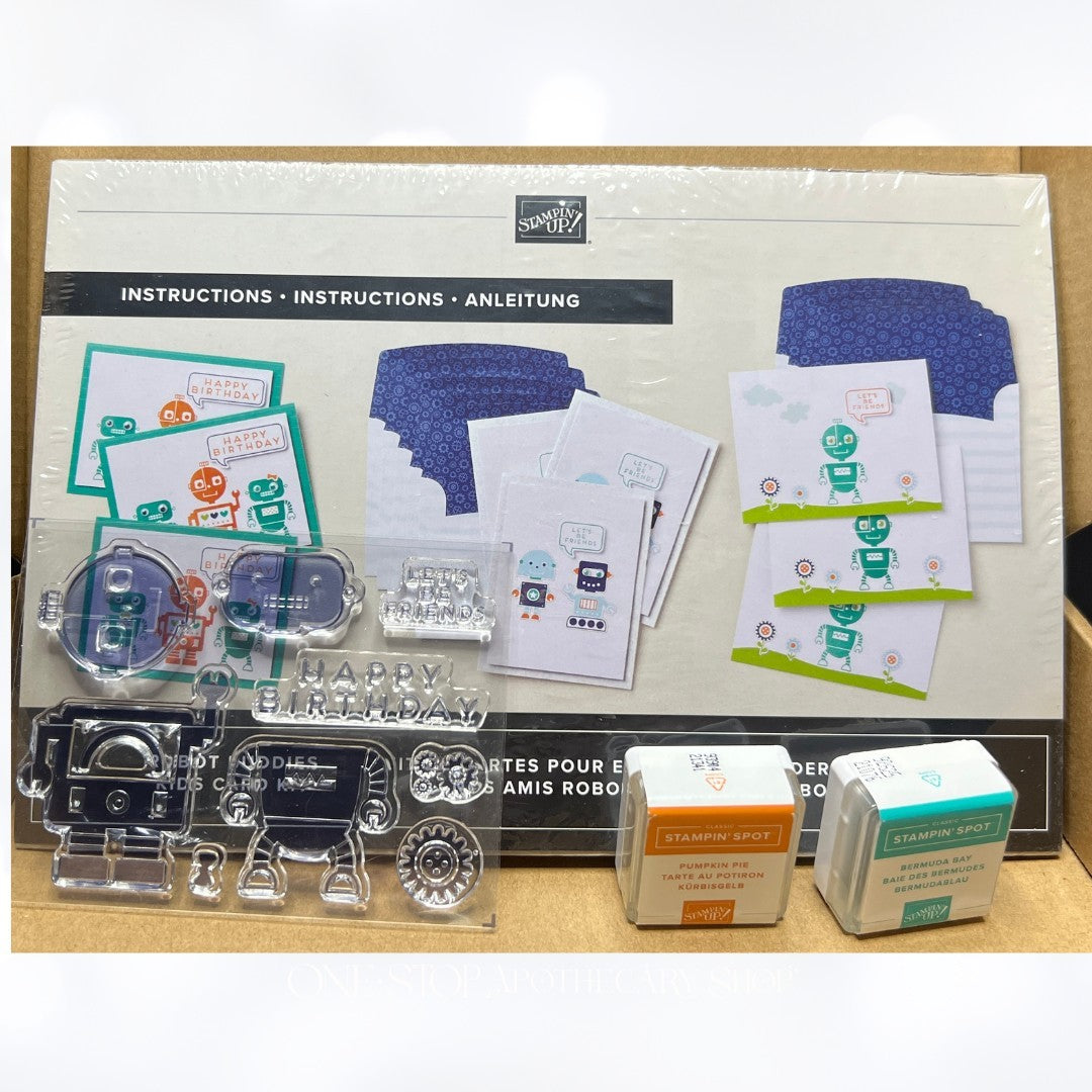 Stampin Up ROBOT BUDDIES Robot Kids Rubber Stamps Ink Pads Card Making Kit