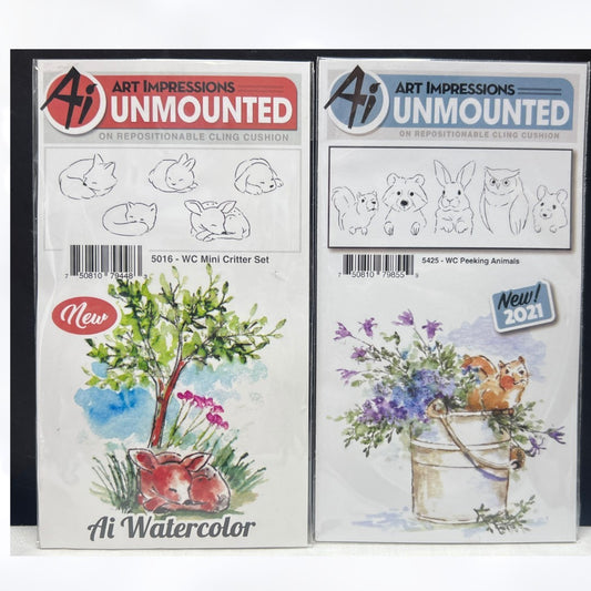 Art Impressions PEEKING ANIMALS Mini Critters Watercolor Rubber Stamps