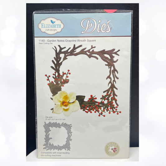 Elizabeth Craft Designs GRAPEVINE WREATH SQUARE Garden Notes Dies