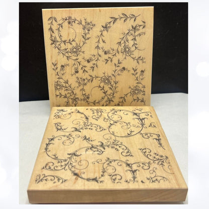 B Line Designs SWIRLING LEAVES Floral Background Rubber Stamps Lot of 2