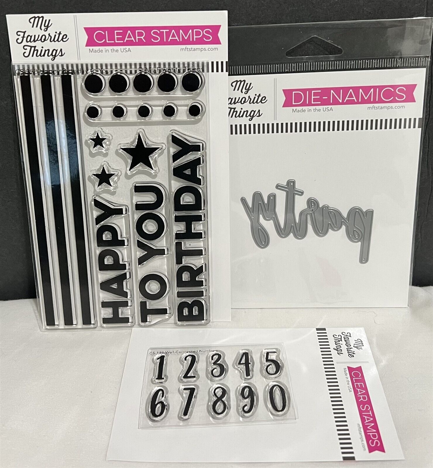 My Favorite Things BIRTHDAY PARTY Happy Numbers Rubber Stamps Dies Lot of 3