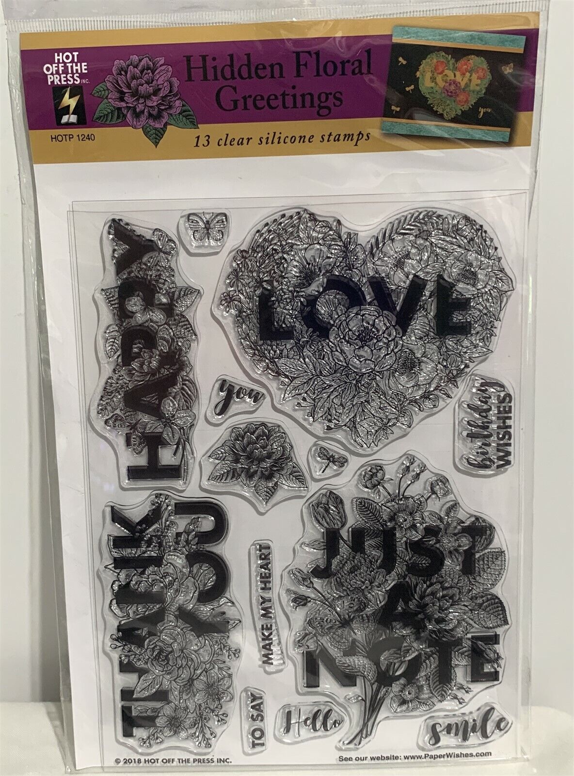 Hot Off the Press FLORAL GREETINGS Hearts Valentines Day Love Rubber Stamps Set