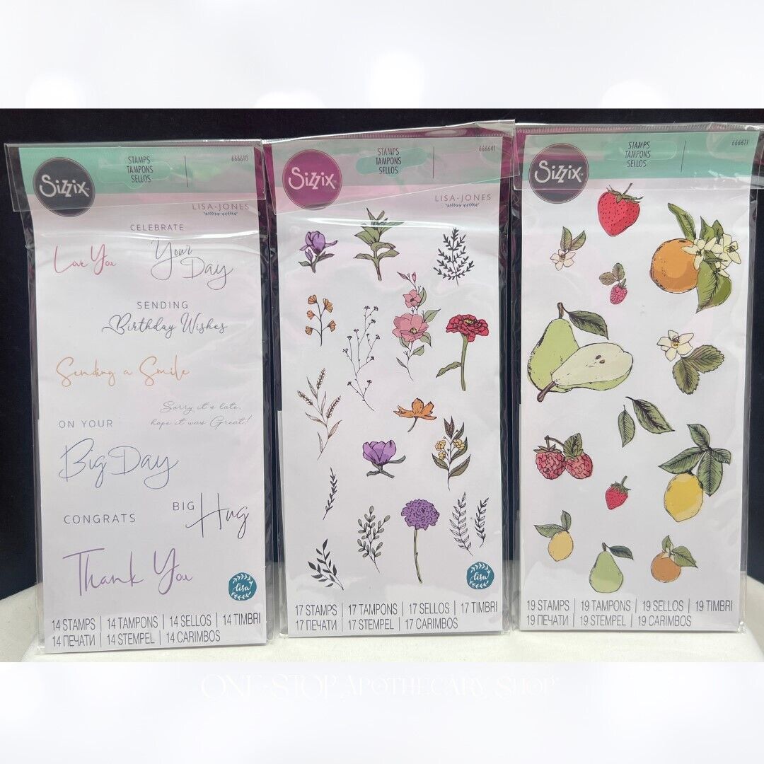 Sizzix GARDEN BOTANICALS Fruit Daily Sentiments Rubber Stamps Lot of 3