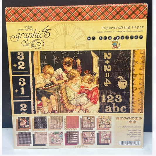 Graphic 45 AN ABC PRIMER Children School 8x8 Paper Cardstock 23 Sheets