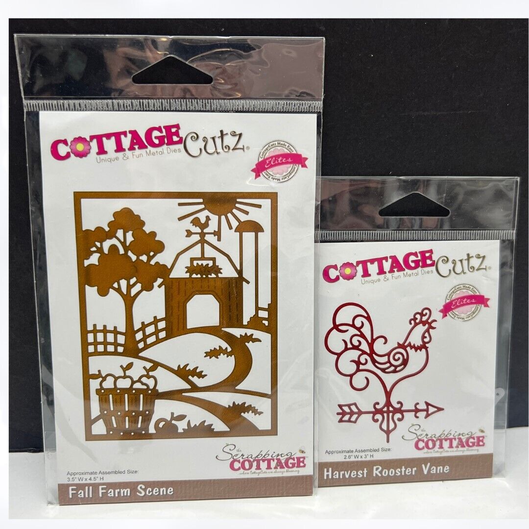 Cottage Cutz FALL FARM SCENE Rooster Vane Barn Dies Lot of 2