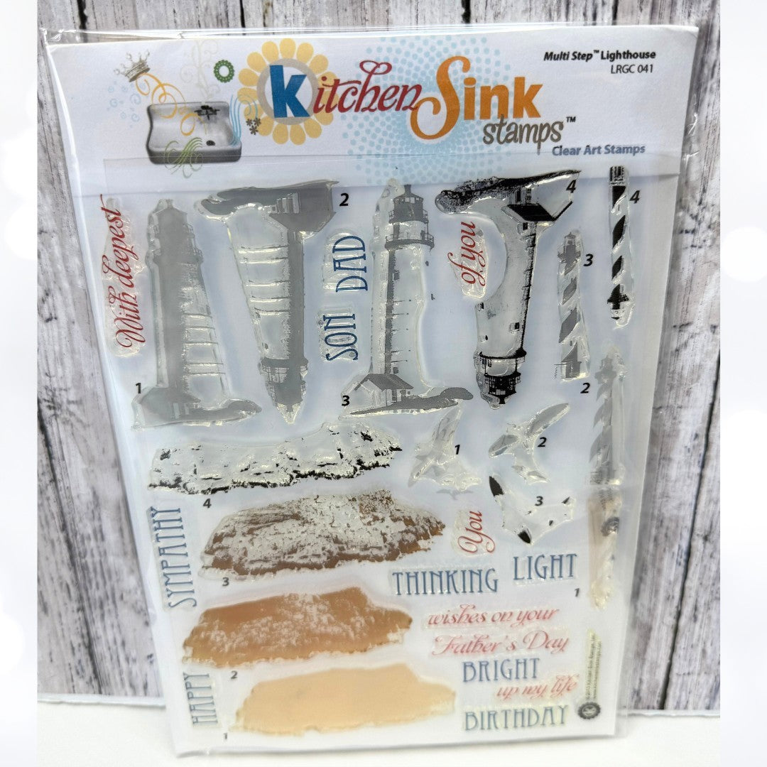 Kitchen Sink LIGHTHOUSE Sympathy Fathers Day Sea 6x8 Layering Rubber Stamps