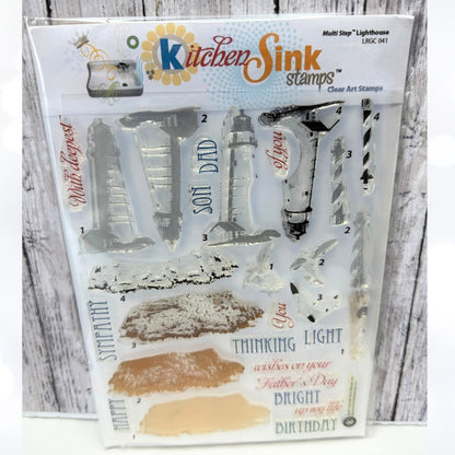 Kitchen Sink LIGHTHOUSE Sympathy Fathers Day Sea 6x8 Layering Rubber Stamps