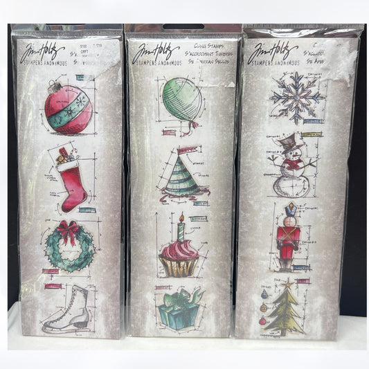Tim Holtz CHRISTMAS BIRTHDAY Blueprint Stampers Anonymous Rubber Stamps Lot