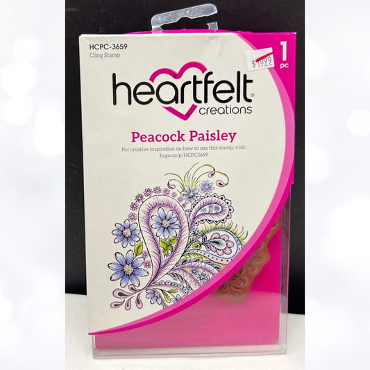 Heartfelt Creations PEACOCK PAISLEY Feathers Rubber Stamps