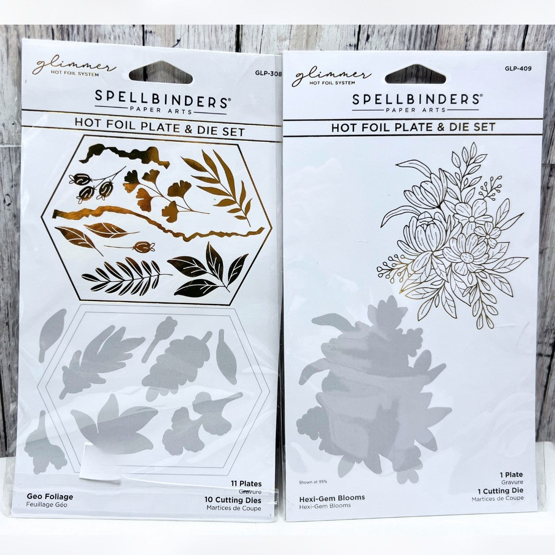 Spellbinders Glimmer GEO FOLIAGE Hexi-Gem Blooms Flowers Hot Foil Plates AS IS**