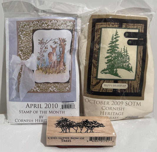 Cornish Heritage Farms Trees Pines Fawn Deer Landscape Rubber Stamps Lot of 3