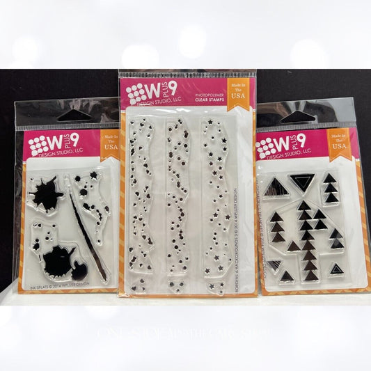 WPLUS9 W Plus 9 INK SPLATS Borders Backgrounds Geometric Rubber Stamps Lot of 3