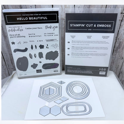 Stampin Up HELLO BEAUTIFUL Shapes Rubber Stamps Dies