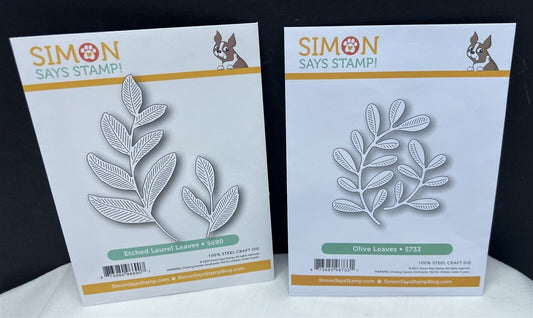 Simon Says Stamp OLIVE LEAVES Etched Laurel Leaves Leaf Greenery Dies Lot of 2