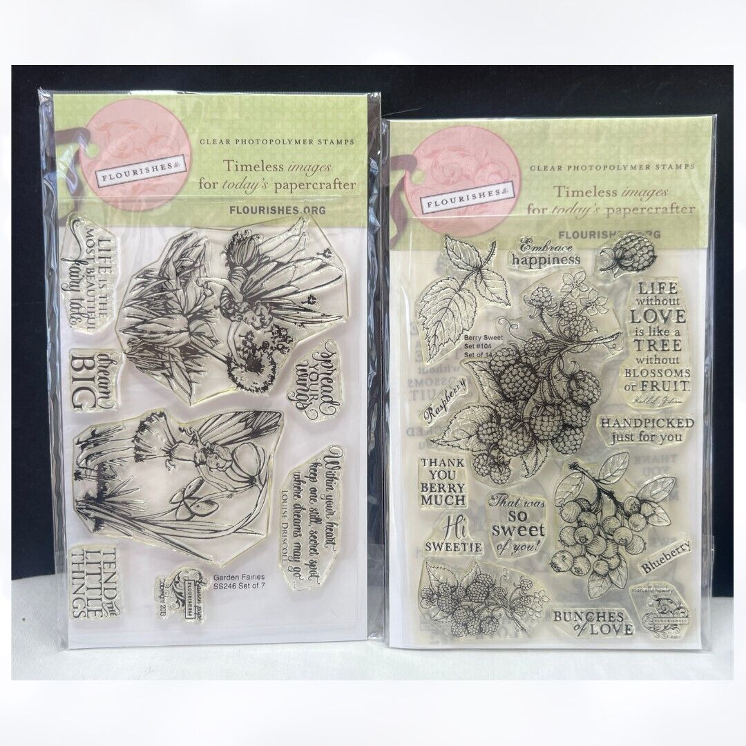 Flourishes BERRY SWEET Garden Fairies Fairy Fruit Rubber Stamps Lot of 2